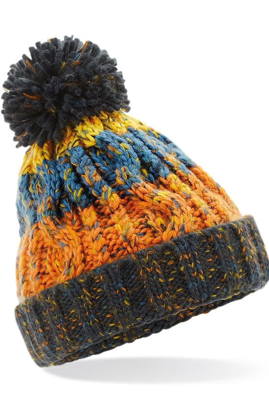 Beechfield Junior Corkscrew Pom Pom Beanie Rainbow Hues