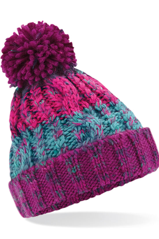 Beechfield Junior Corkscrew Pom Pom Beanie Rainbow Hues