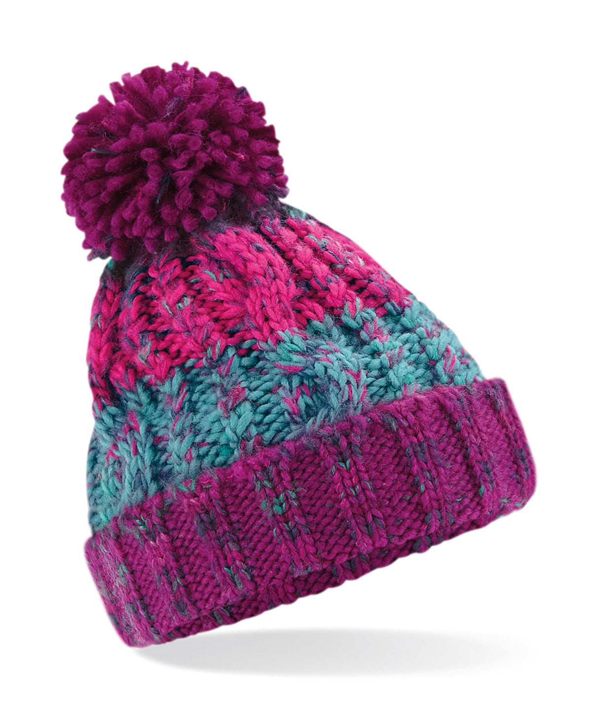 Beechfield Junior Corkscrew Pom Pom Beanie Rainbow Hues