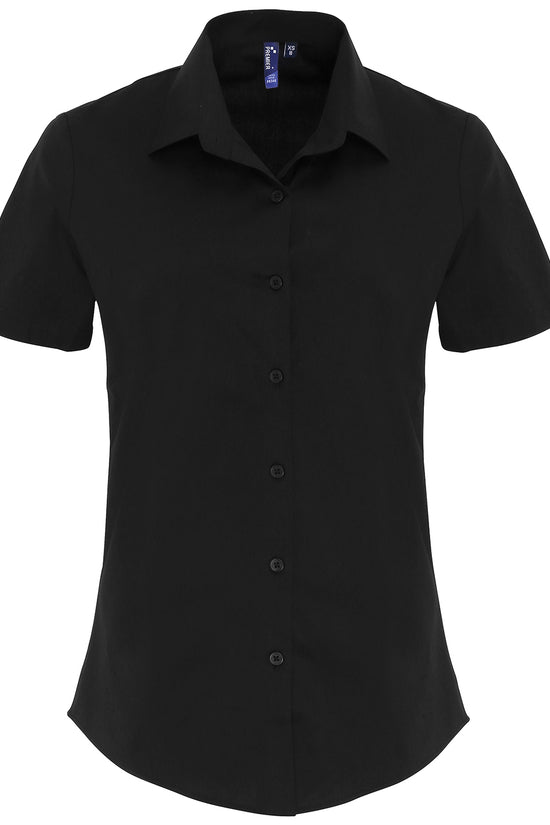Soft Stretch Fit Cotton Poplin Short Sleeve Blouse for Women