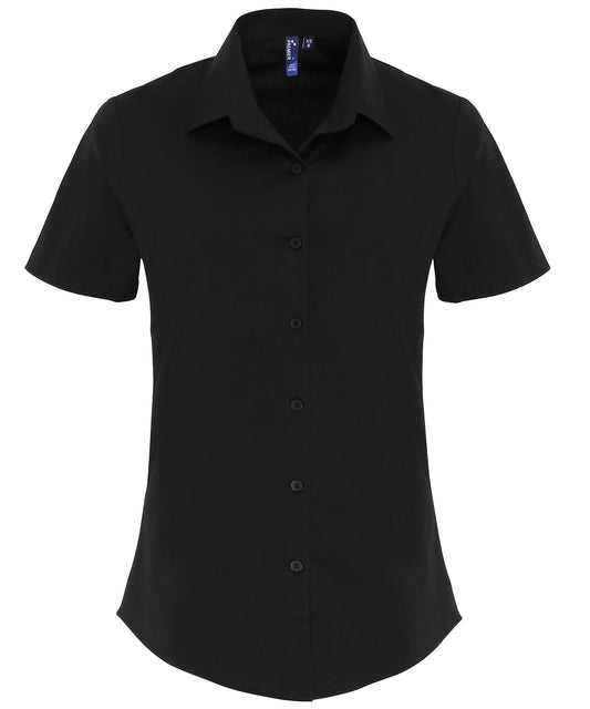 Soft Stretch Fit Cotton Poplin Short Sleeve Blouse for Women