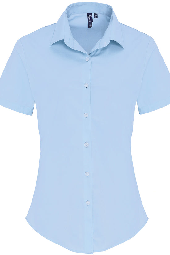 Soft Stretch Fit Cotton Poplin Short Sleeve Blouse for Women