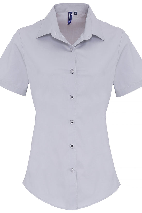 Soft Stretch Fit Cotton Poplin Short Sleeve Blouse for Women