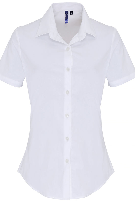 Soft Stretch Fit Cotton Poplin Short Sleeve Blouse for Women