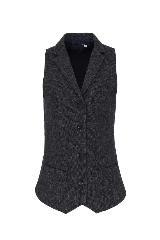 Versatile Womens Herringbone Waistcoat with Lapel Collar