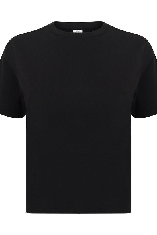 Womens Black Cropped Boxy TShirt with TearOut Label