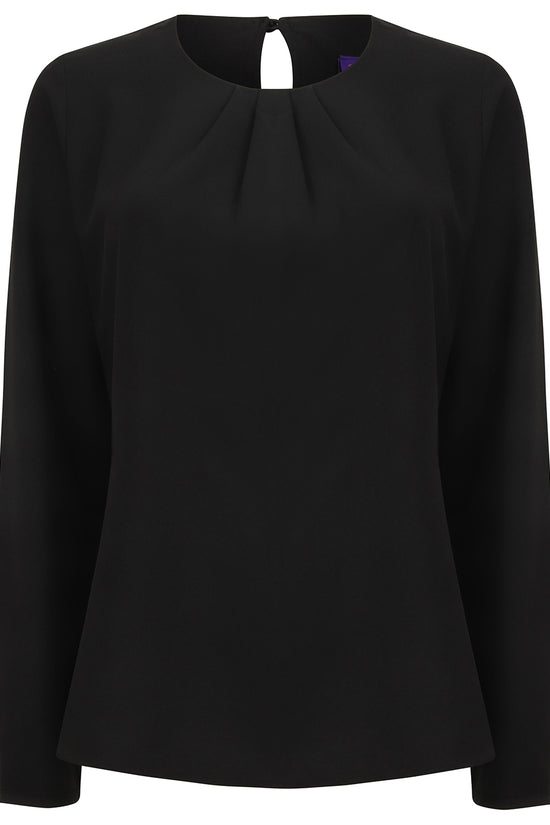 Henbury Womens Pleat Front Blouse Long Sleeve Elegant Top