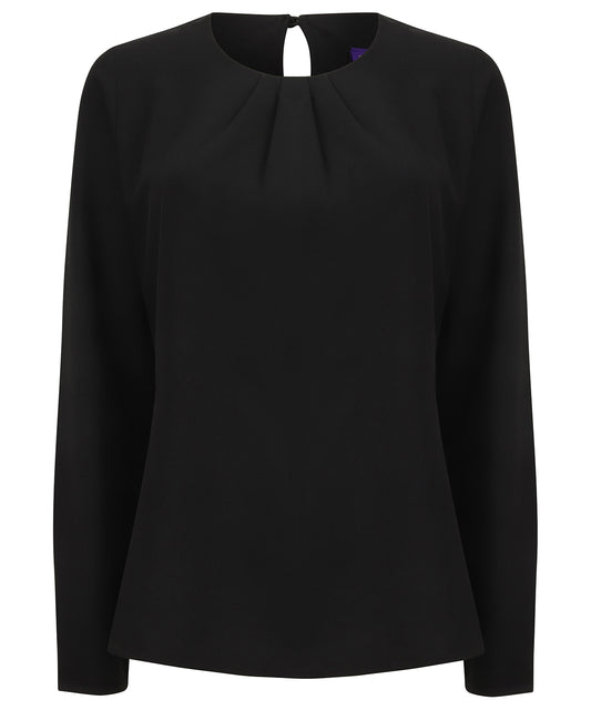 Henbury Womens Pleat Front Blouse Long Sleeve Elegant Top