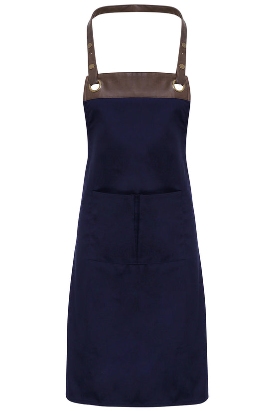 Contemporary Premier Espresso Bib Apron with Faux Leather Trim
