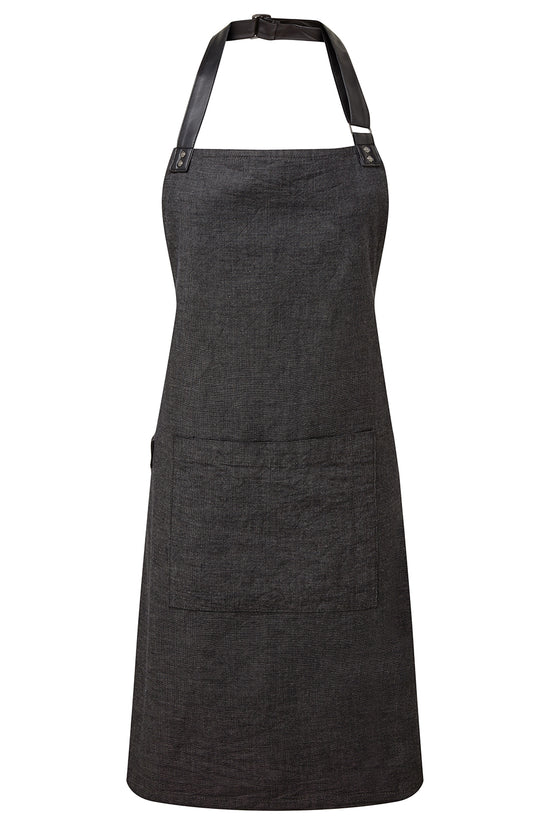 Premier Annex Oxford Bib Apron with Faux Leather Details