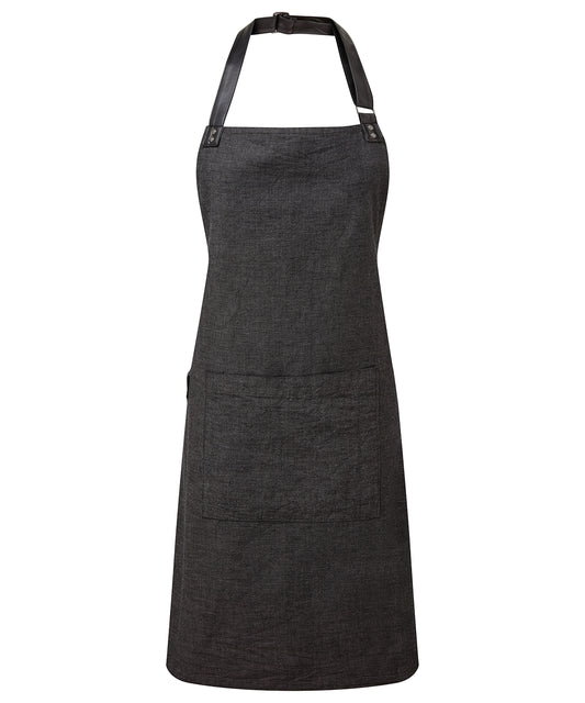 Premier Annex Oxford Bib Apron with Faux Leather Details