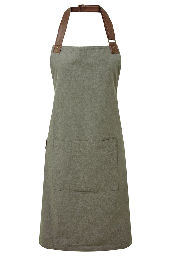 Premier Annex Oxford Bib Apron with Faux Leather Details