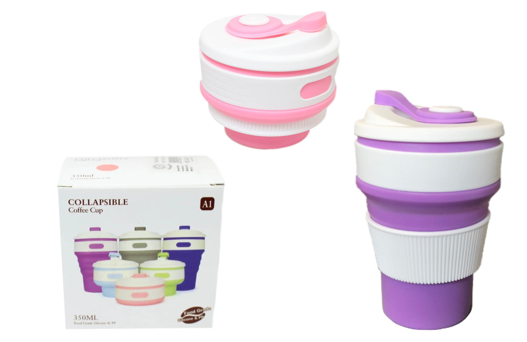 Collapsible Silicone Travel Coffee Cup Mug 350ml Assorted Colors