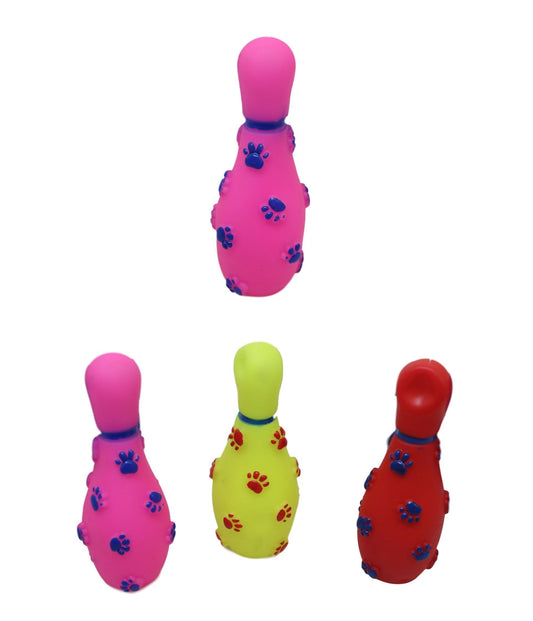 Interactive Squeaky Dog Toy Paw Print Bowling Pin 14 cm