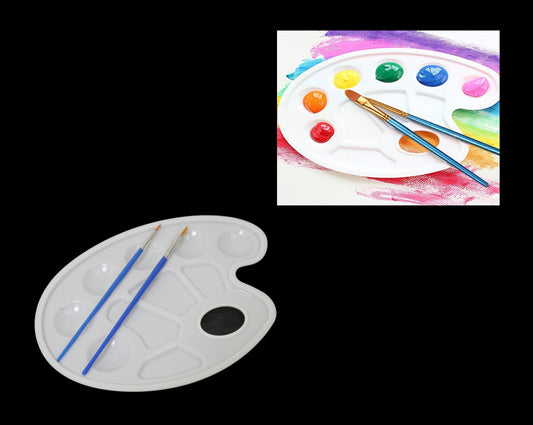 Artist Painting Palette Mixer White Plate with Brushes 23 x 17 cm