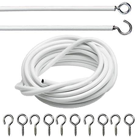 Durable White Net Curtain Wire with Hooks 4m IndoorOutdoor Cord