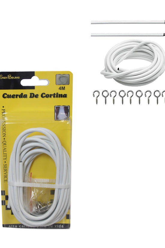 Durable White Net Curtain Wire with Hooks 4m IndoorOutdoor Cord