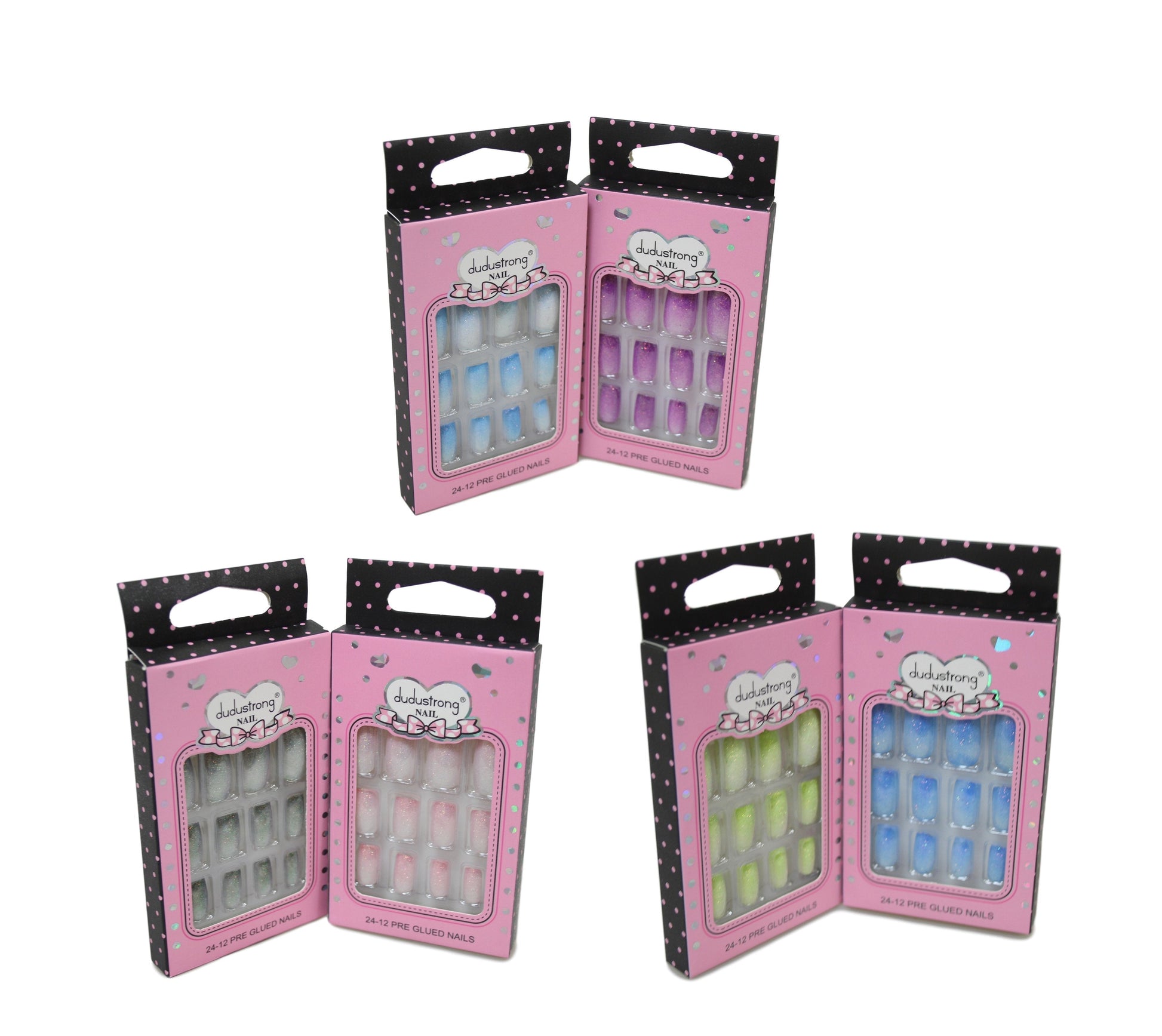 Glitter Square Tip Artificial Nail Extensions Assorted Colours