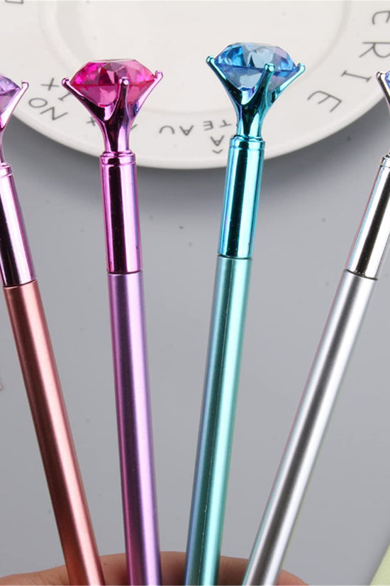 Elegant Black Ink Pen with Metallic Diamond Top in Assorted Colors