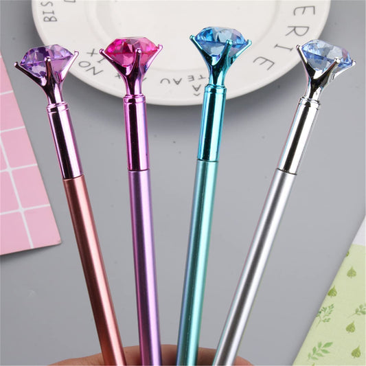 Elegant Black Ink Pen with Metallic Diamond Top in Assorted Colors
