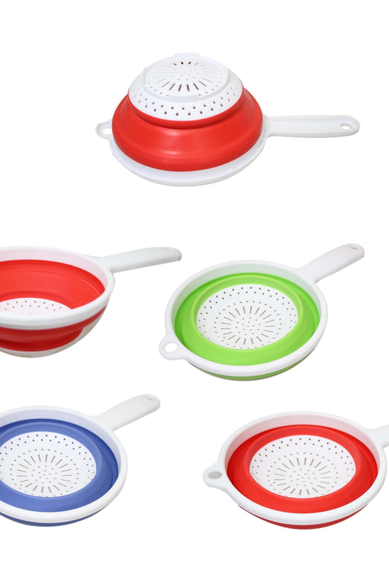 Premium Silicone Plastic Kitchen Collapsible Colander Strainer 3 Colours 2in1 Design