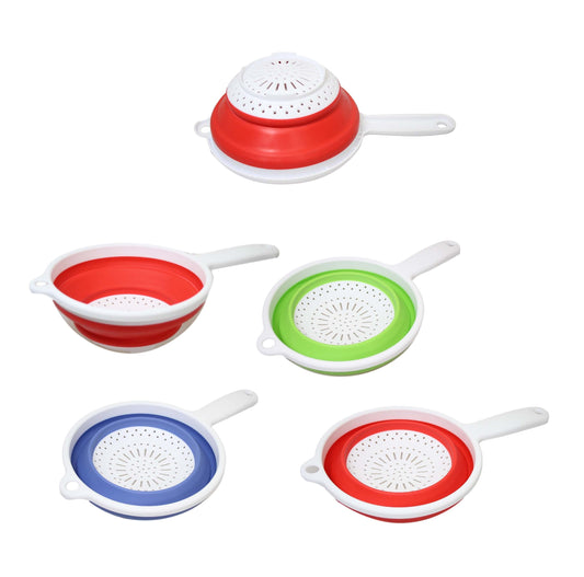 Premium Silicone Plastic Kitchen Collapsible Colander Strainer 3 Colours 2in1 Design