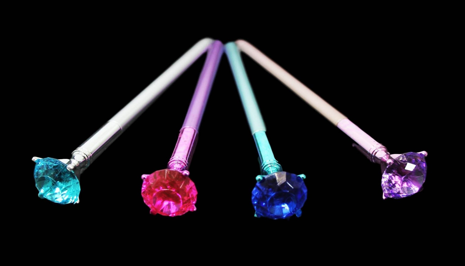 Elegant Black Ink Pen with Metallic Diamond Top in Assorted Colors