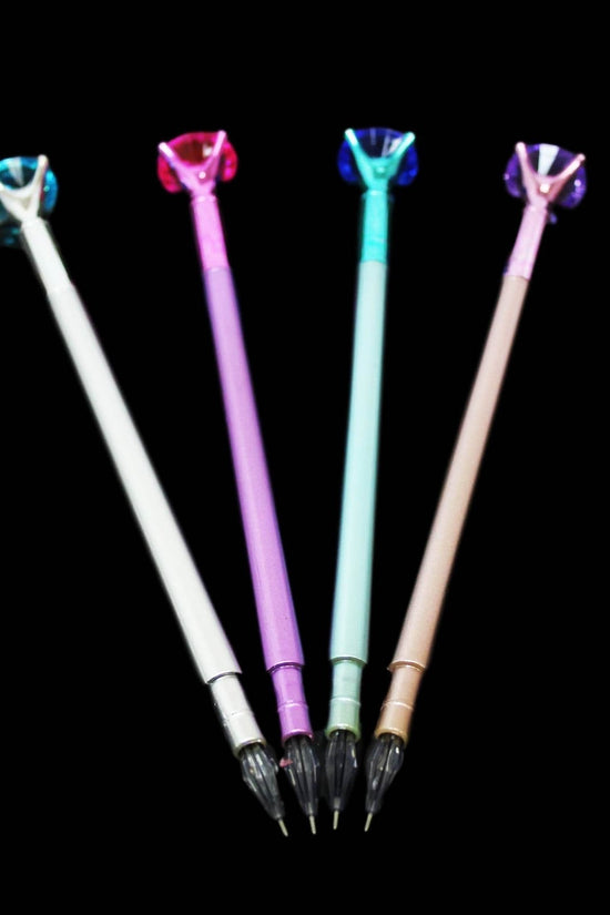 Elegant Black Ink Pen with Metallic Diamond Top in Assorted Colors