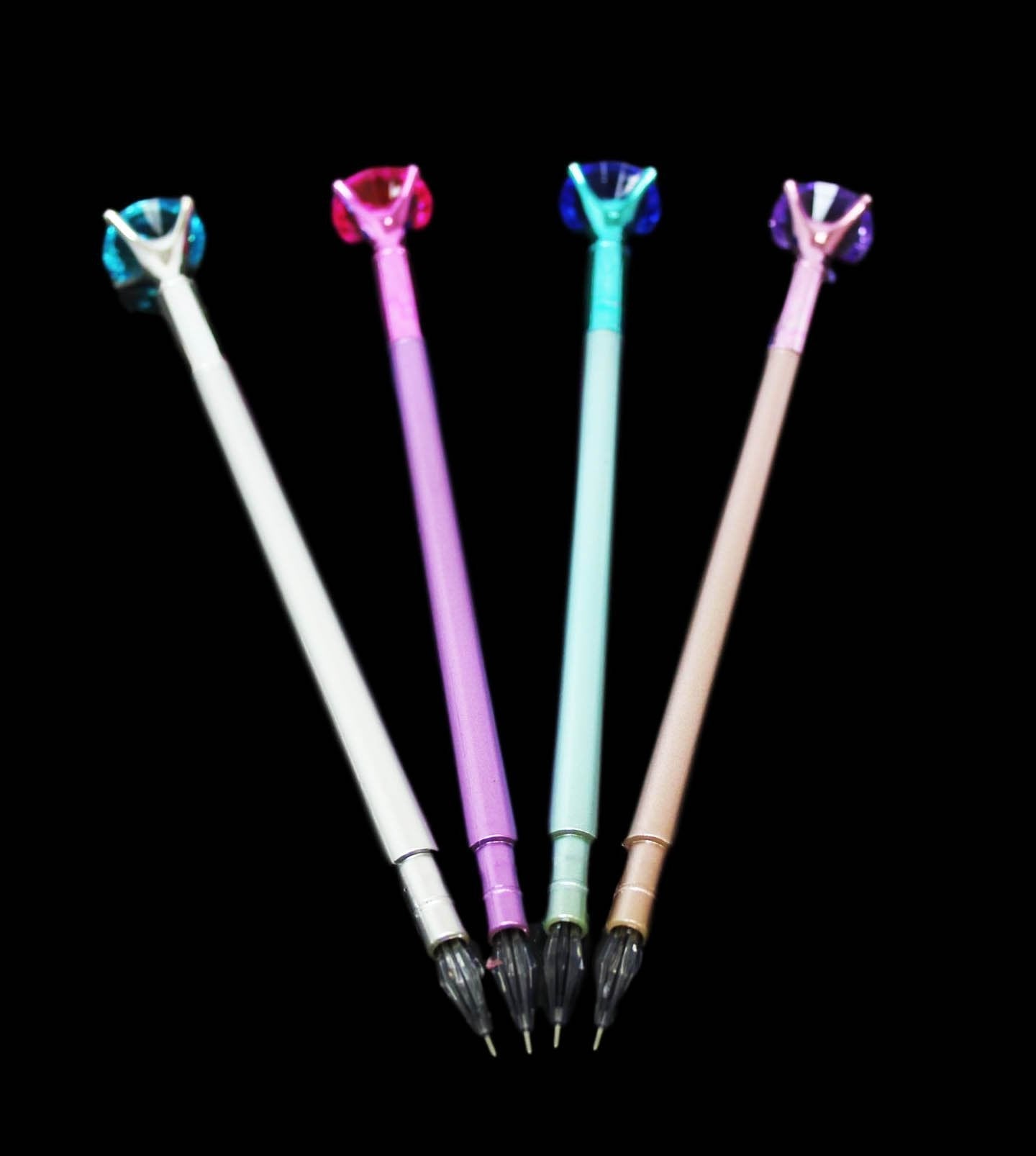 Elegant Black Ink Pen with Metallic Diamond Top in Assorted Colors