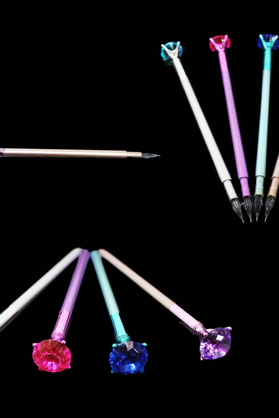 Elegant Black Ink Pen with Metallic Diamond Top in Assorted Colors