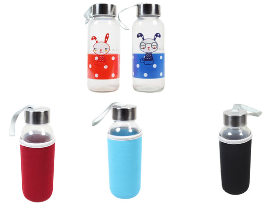EcoFriendly Glass Water Bottle with Stylish Cover Assorted Colors