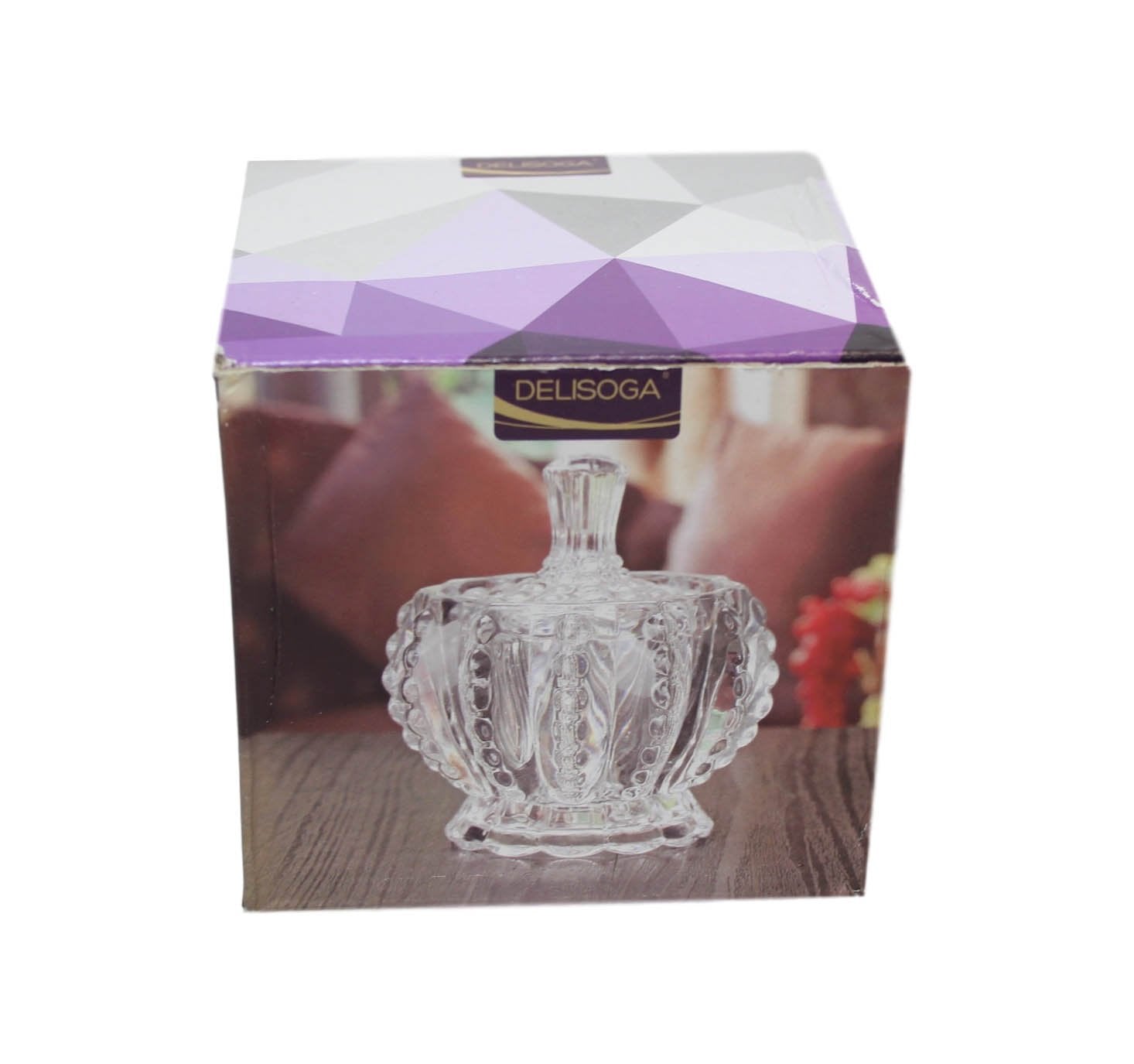 Elegant Crystal Glass Sugar Jar with Lid 8 x 8 cm