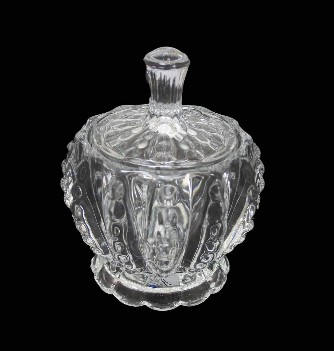 Elegant Crystal Glass Sugar Jar with Lid 8 x 8 cm