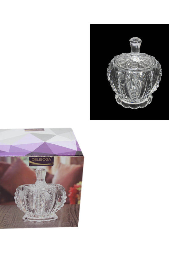 Elegant Crystal Glass Sugar Jar with Lid 8 x 8 cm