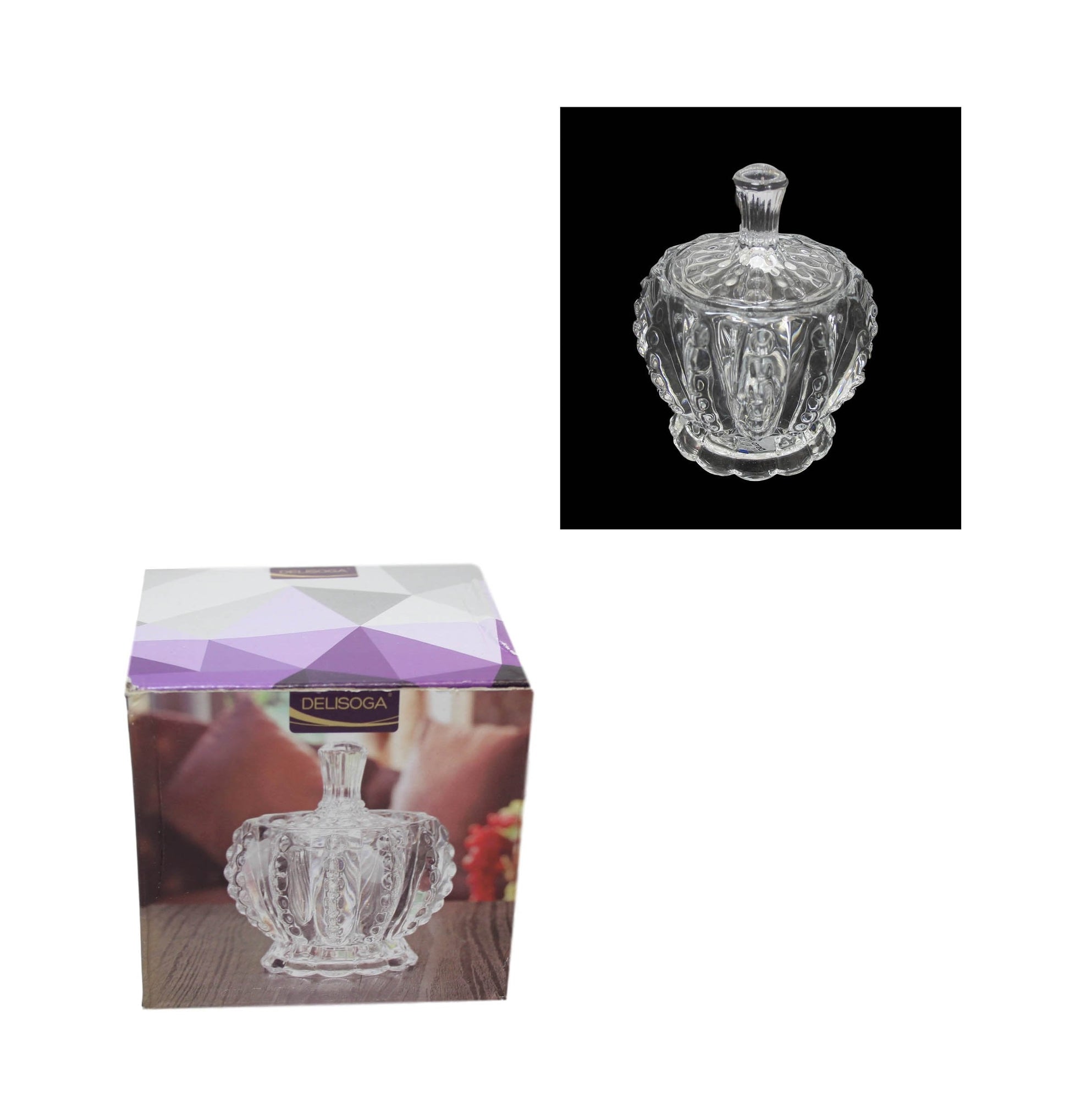 Elegant Crystal Glass Sugar Jar with Lid 8 x 8 cm