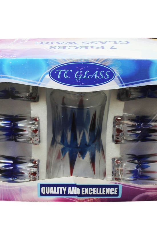 Elegant 7Piece Glassware Set with Colored Effect Water Jug and Tumblers