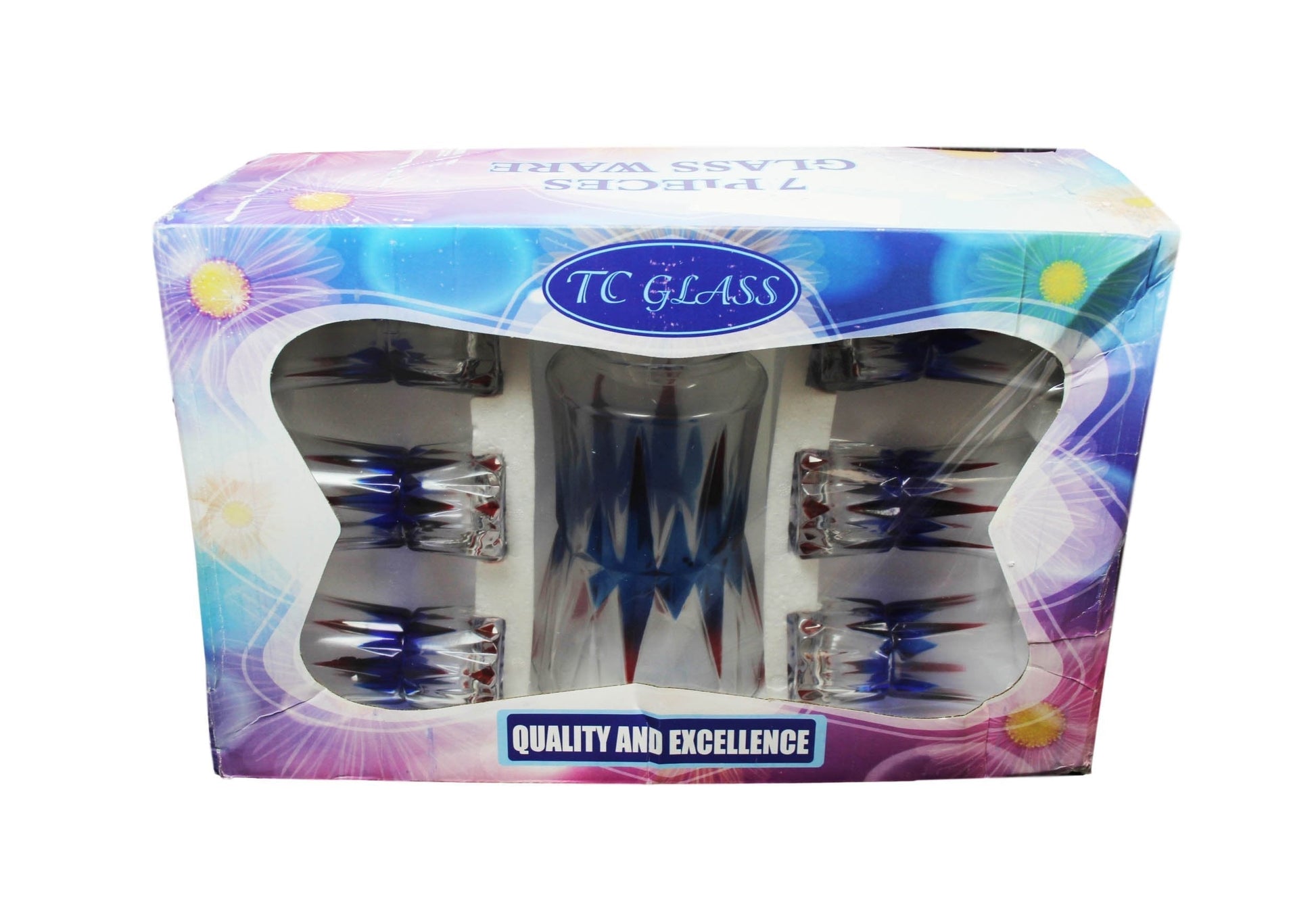 Elegant 7Piece Glassware Set with Colored Effect Water Jug and Tumblers