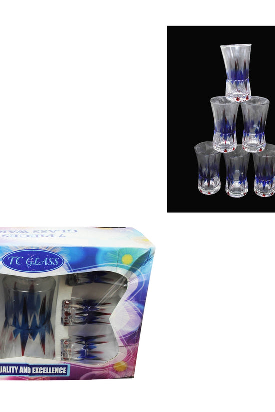 Elegant 7Piece Glassware Set with Colored Effect Water Jug and Tumblers