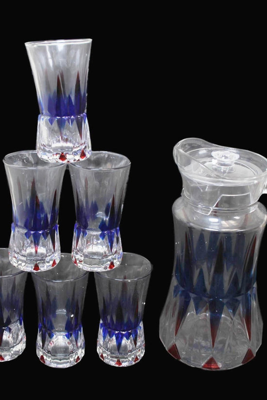 Elegant 7Piece Glassware Set with Colored Effect Water Jug and Tumblers