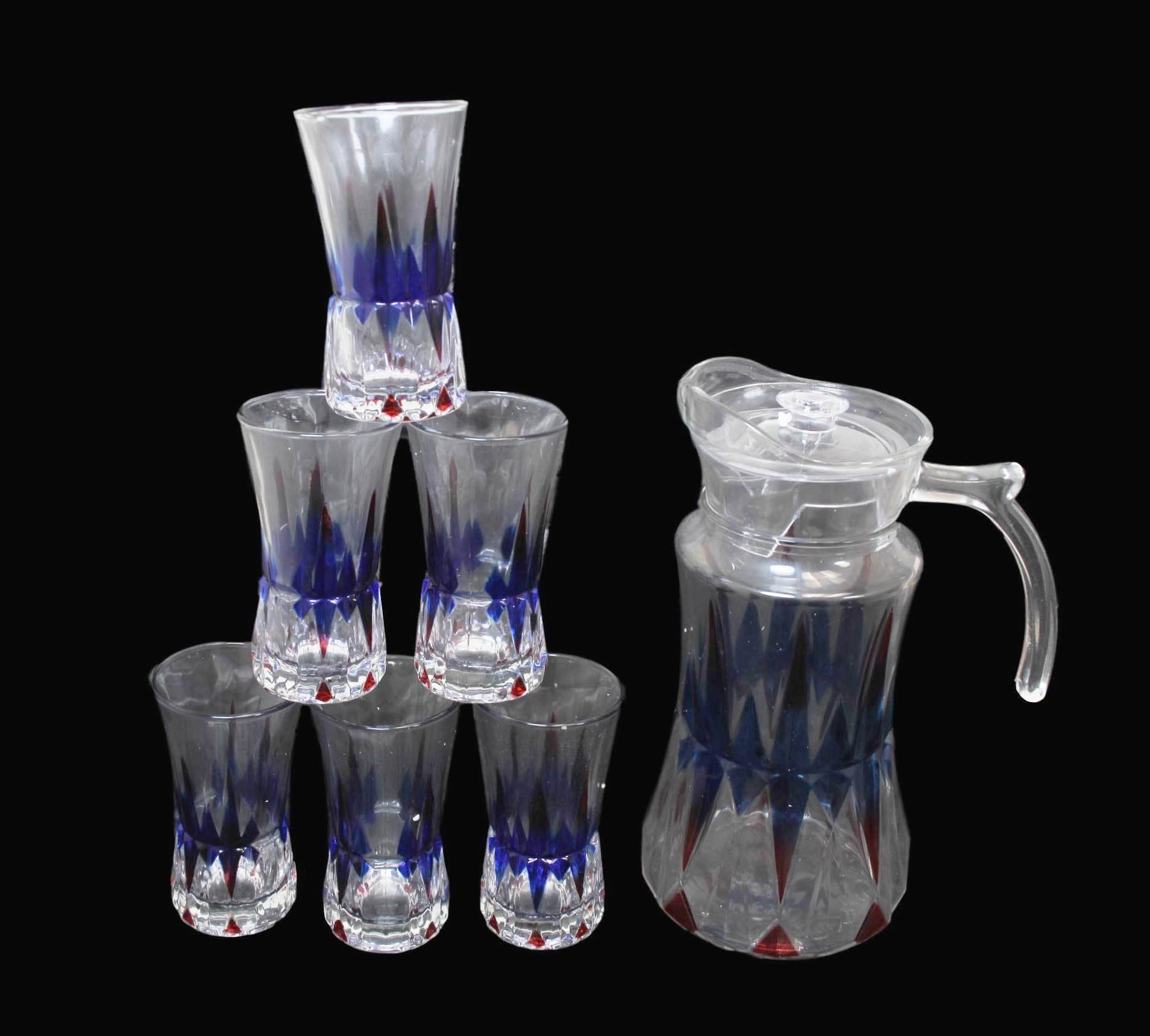 Elegant 7Piece Glassware Set with Colored Effect Water Jug and Tumblers