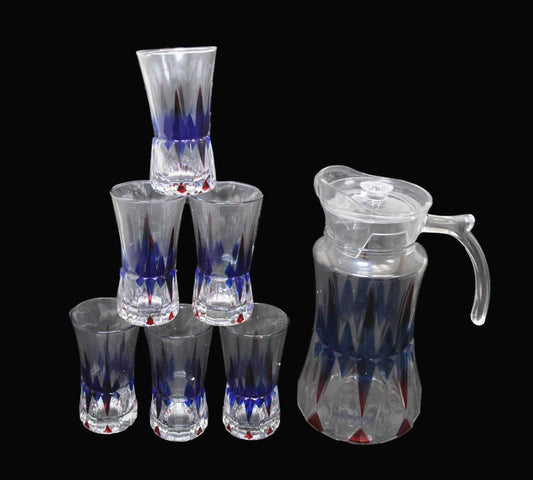 Elegant 7Piece Glassware Set with Colored Effect Water Jug and Tumblers