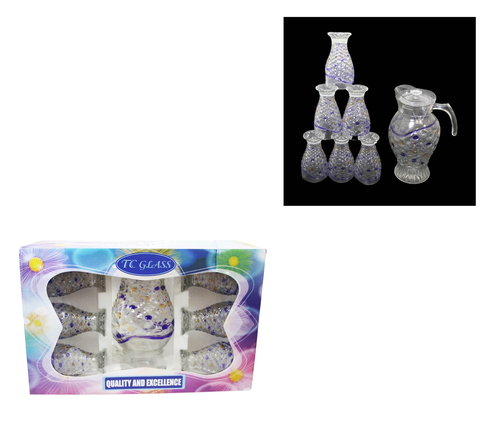 7Piece Glass Water Jug and Glasses Set with Fish Scale Design