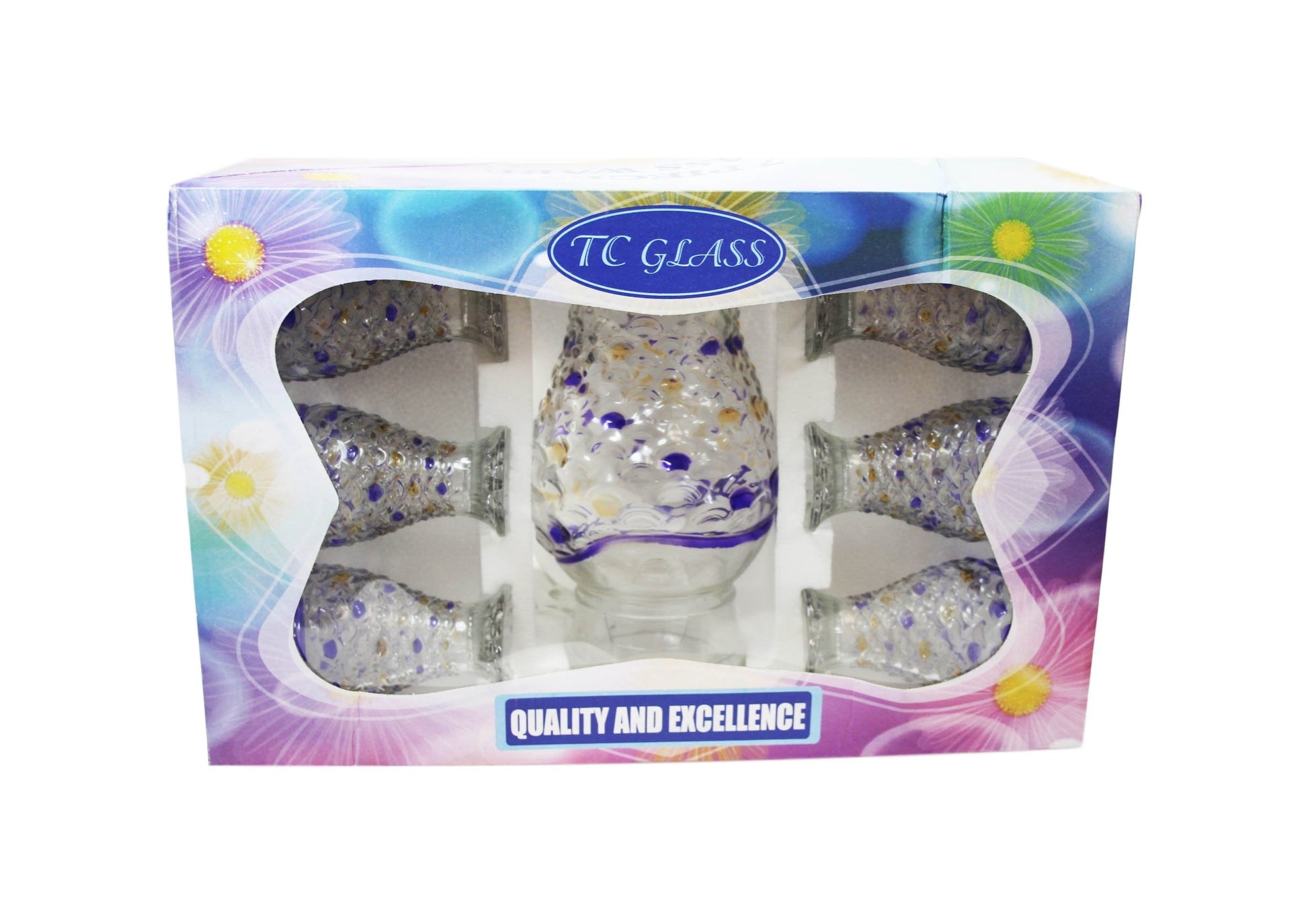 7Piece Glass Water Jug and Glasses Set with Fish Scale Design