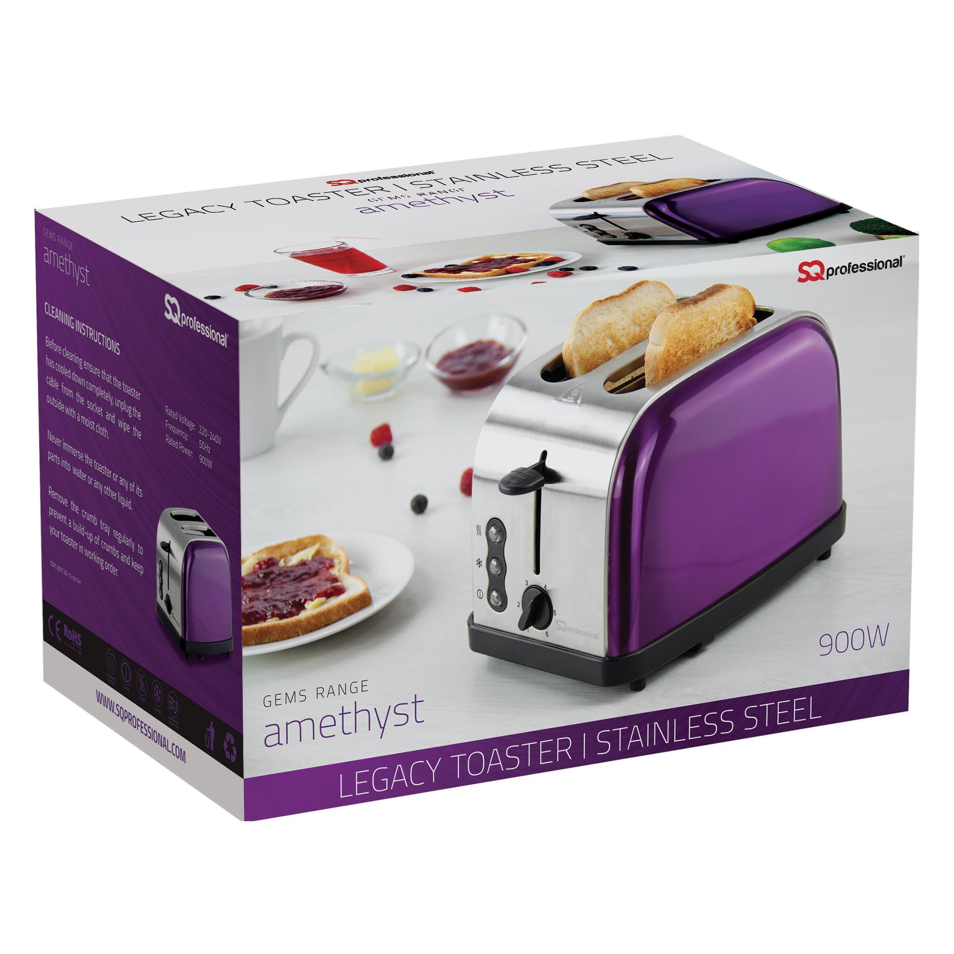 SQ Professional Gems Legacy 2 Slice Toaster Stylish Amethyst Toaster 900W