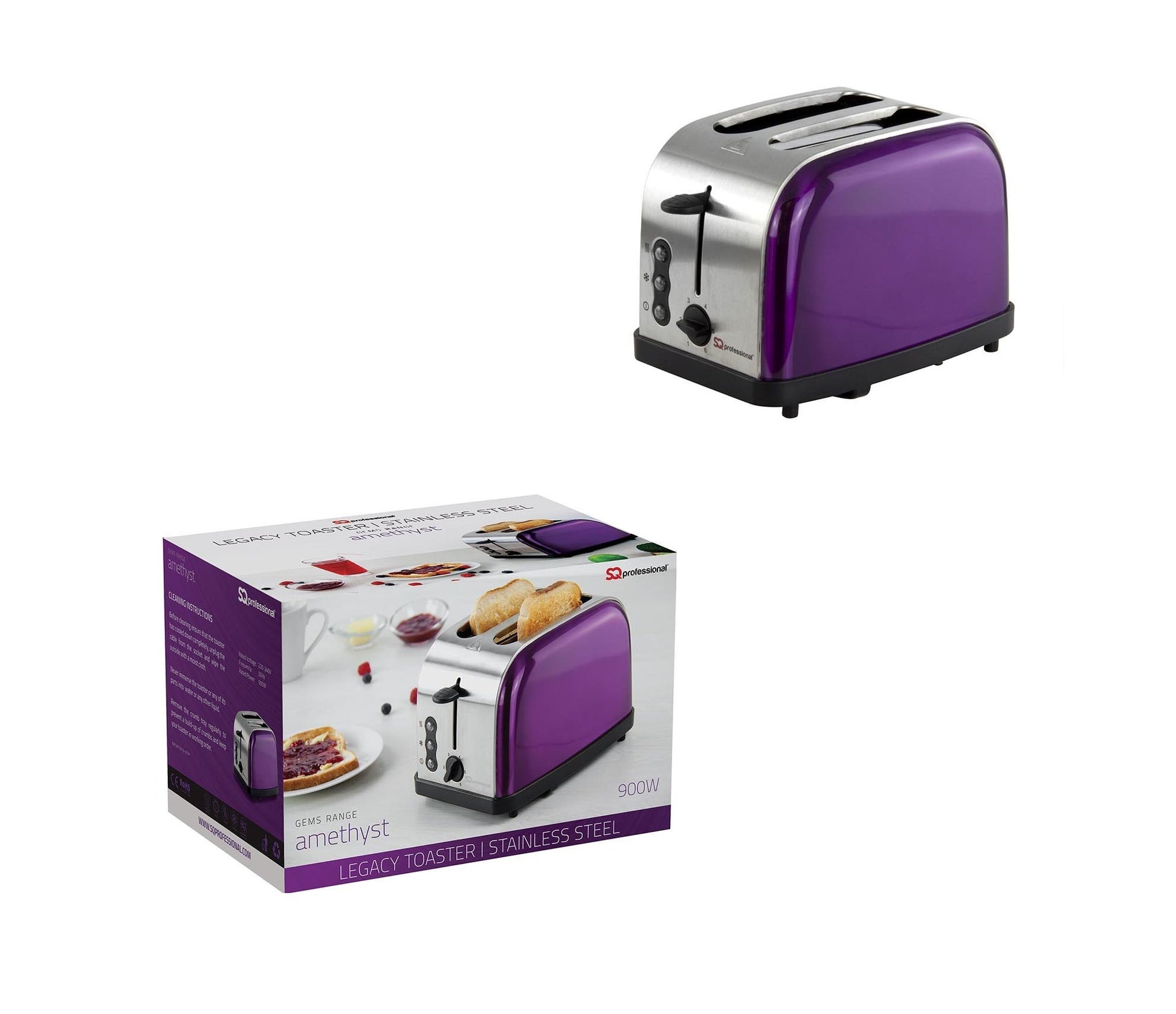 SQ Professional Gems Legacy 2 Slice Toaster Stylish Amethyst Toaster 900W