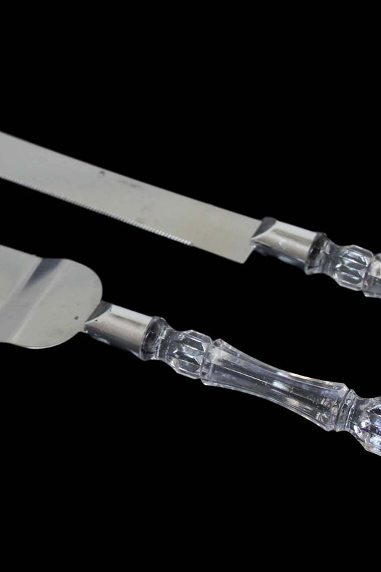 Elegant Cake Knife and Server Set with Crystal Plastic Handle 2 in 1
