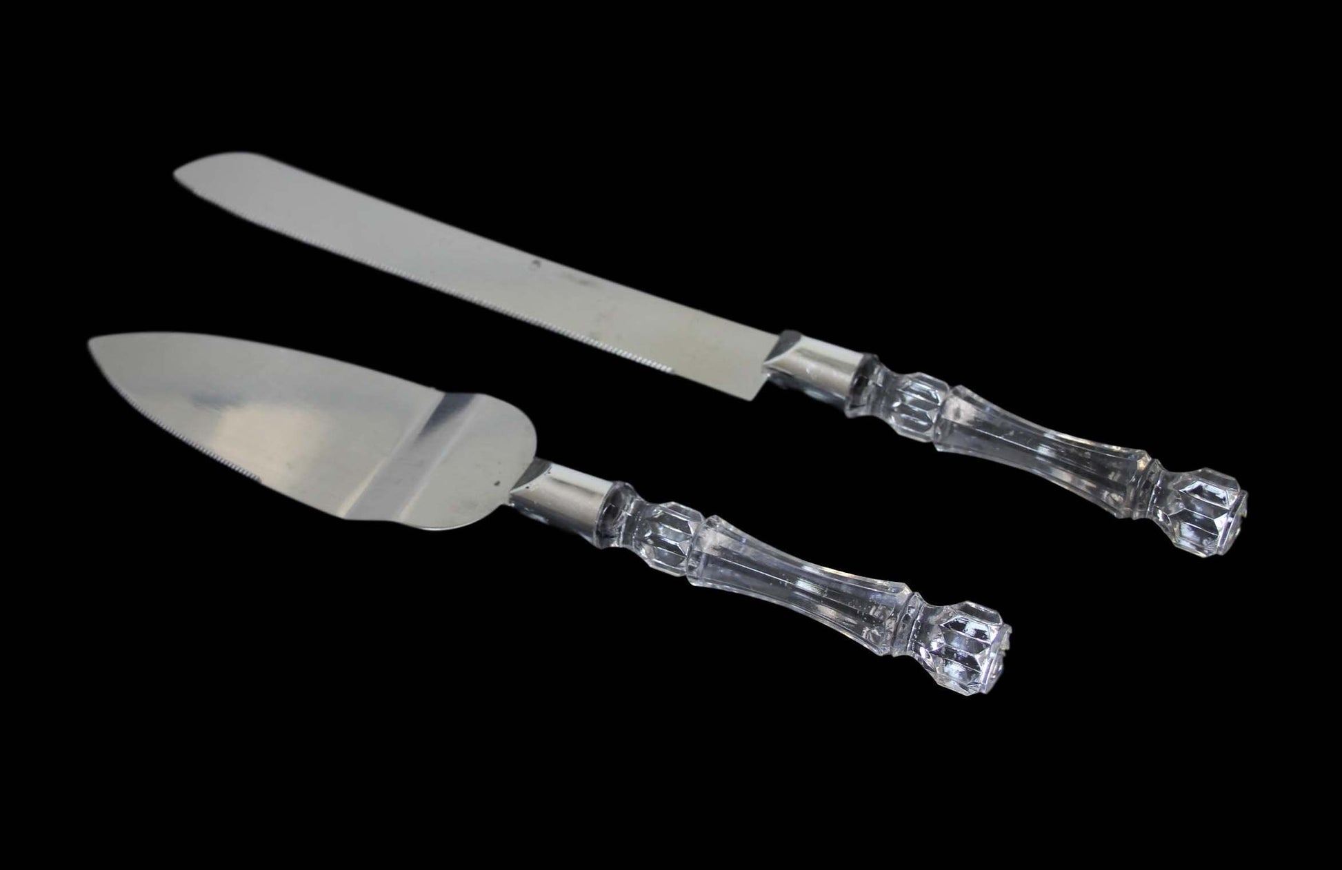 Elegant Cake Knife and Server Set with Crystal Plastic Handle 2 in 1