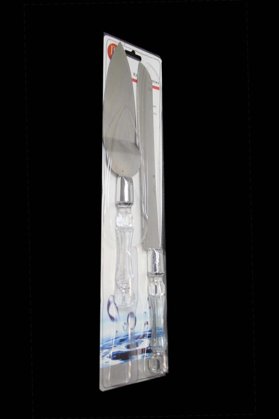 Elegant Cake Knife and Server Set with Crystal Plastic Handle 2 in 1