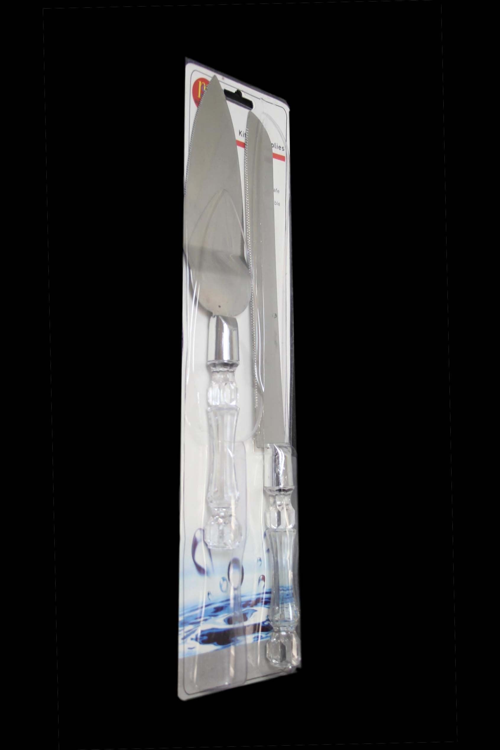 Elegant Cake Knife and Server Set with Crystal Plastic Handle 2 in 1