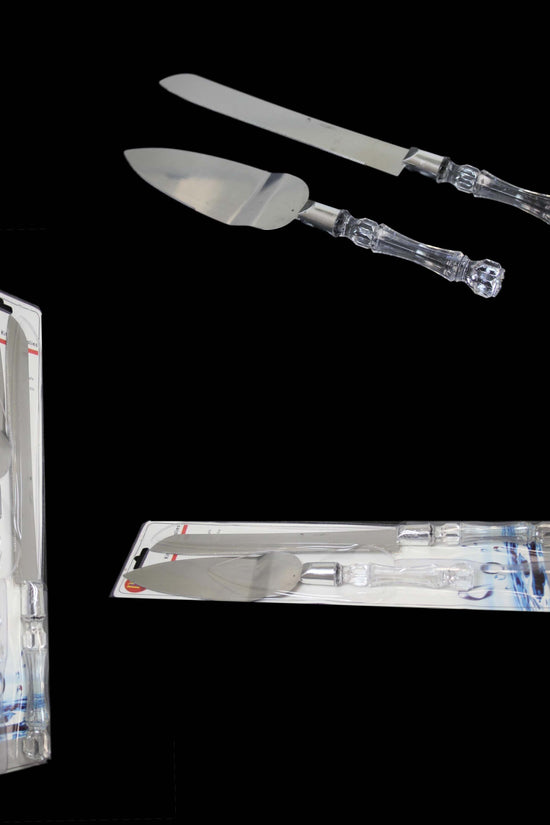 Elegant Cake Knife and Server Set with Crystal Plastic Handle 2 in 1